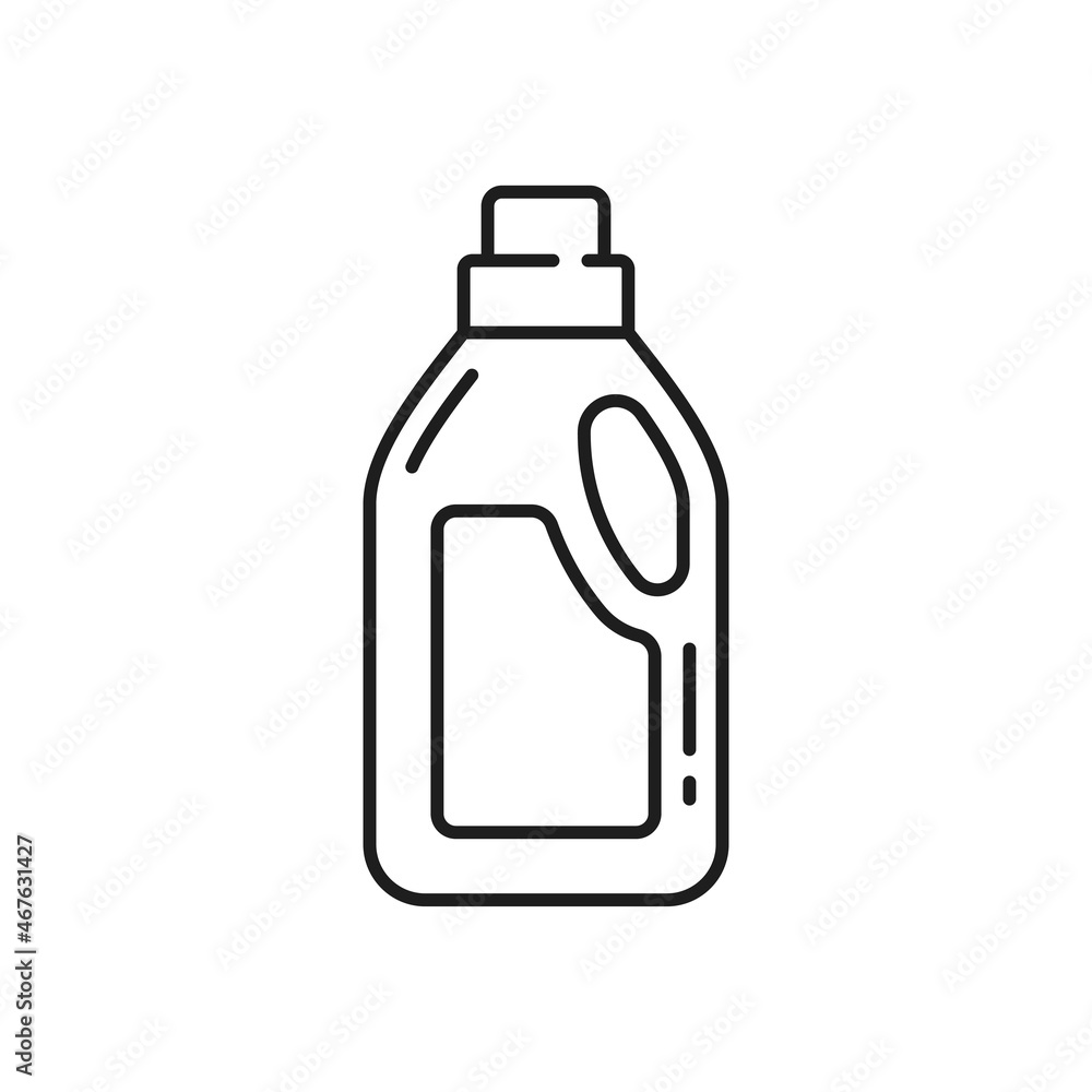 Plastic bottle of liquid detergent isolated thin line icon. Vector