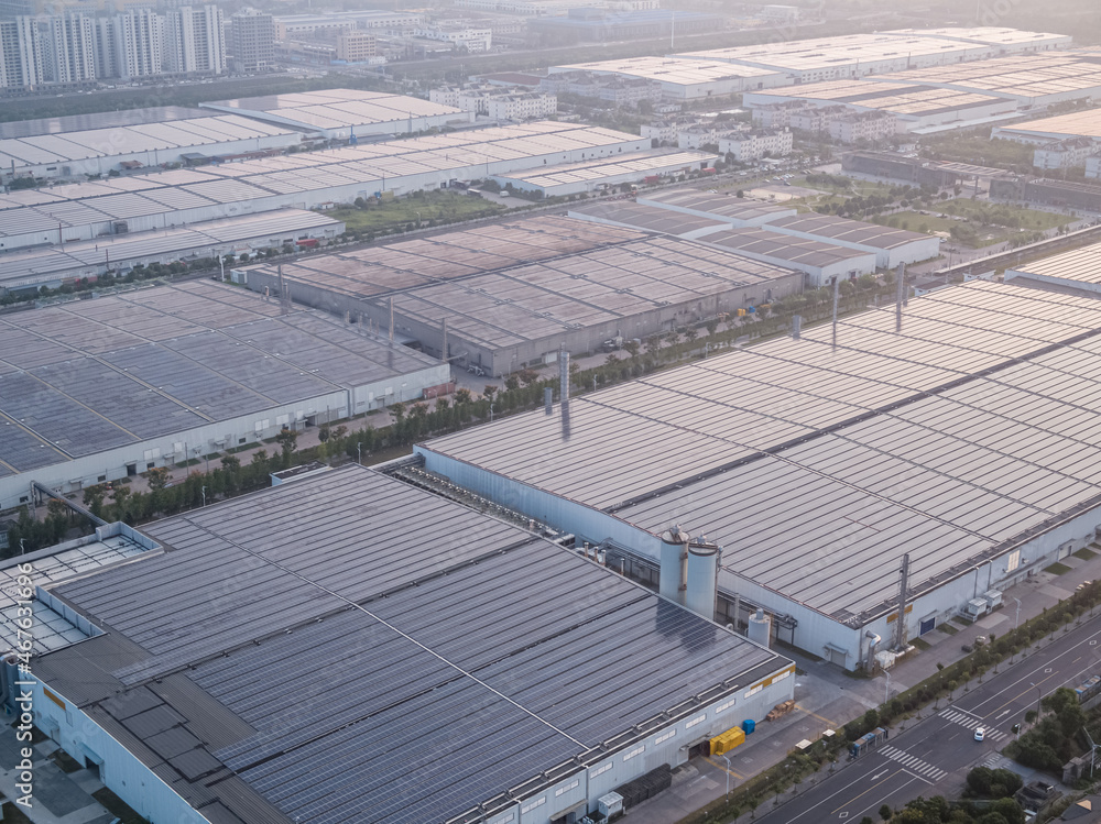 solar panels on factory rooftop