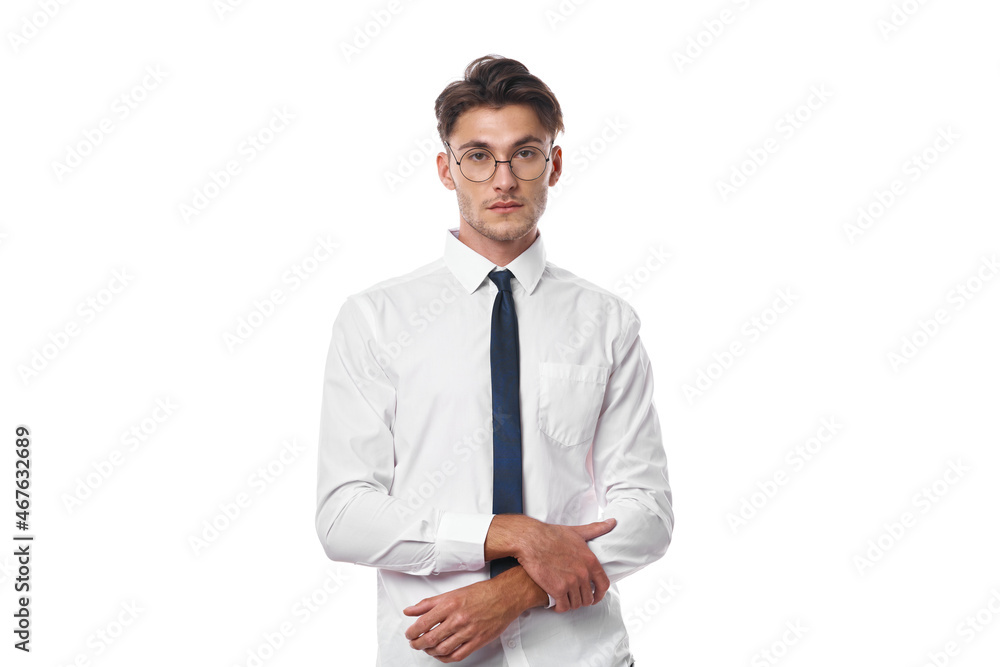 business man in white shirt with tie posing self confidence business man in white shirt with tie posing self confidence