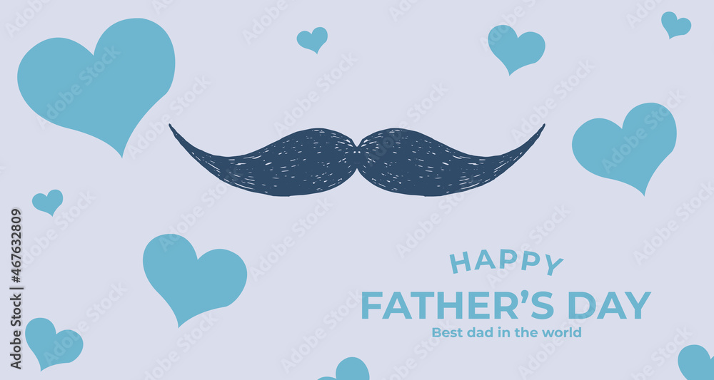 Happy father's day background with mustache sprinkles blue hearts adorn