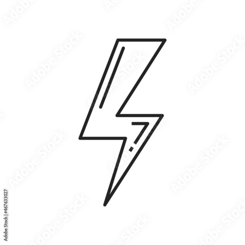 Lighting or bolt thin line icon, warning sign of high voltage isolated power sign, thunder storm. Vector danger symbol, caution sign lighting voltage, danger, threat and precaution emblem