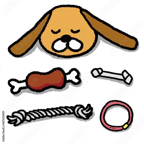 犬　肉　骨　遊び　道具　ペット　手描き