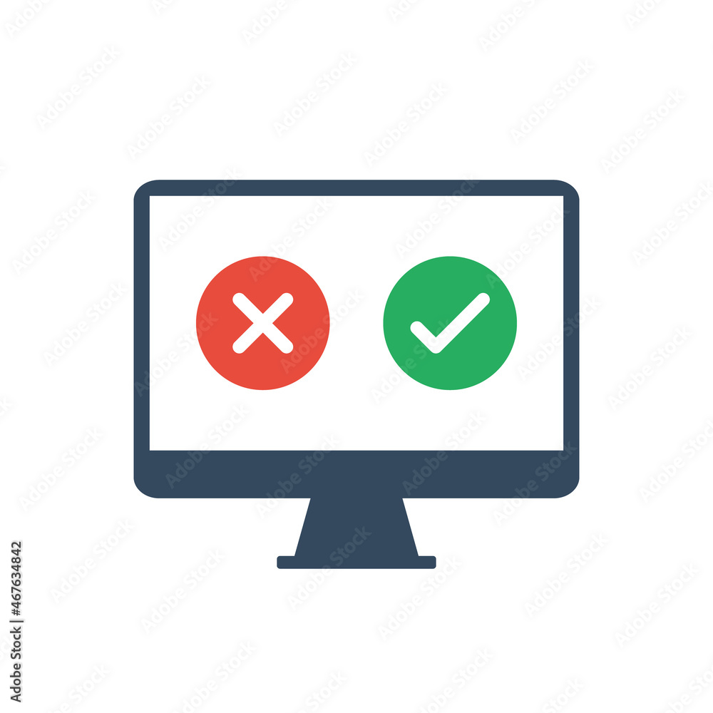 computer display with cross and check marks, customer feedback or choice vector icon computer display with cross and check marks, customer feedback or choice vector icon