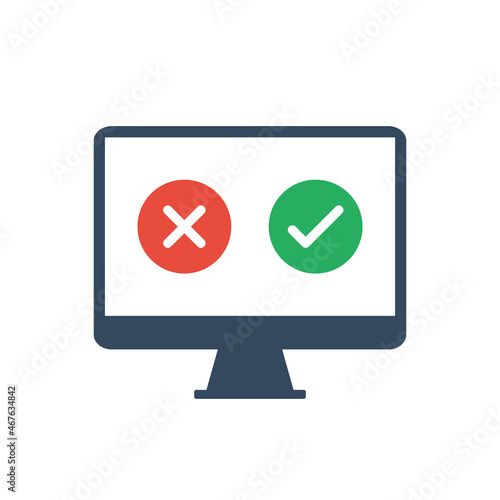 computer display with cross and check marks, customer feedback or choice vector icon