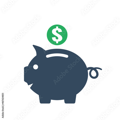 smiley happy piggy bank with dollar coin, family budget or additional income vector icon