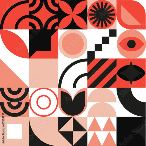 Bauhaus geometric design with eyes elements. Primitive modern shapes and forms. Vector interior posters  covers  banners.