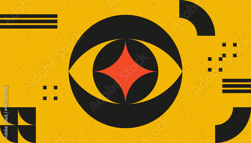 Bauhaus geometric design with eyes elements. Primitive modern shapes and forms. Vector interior posters, covers, banners.