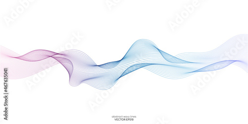 Vector wave lines flowing dynamic colorful blue pink isolated on white background for concept of AI technology, digital, communication, science, music