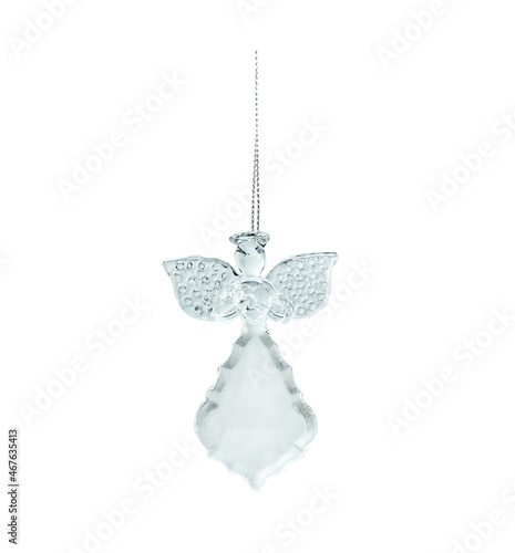 Hanging  christmas tree toy. Little fairy, sorceress, with wings, angel  isolated on white.
