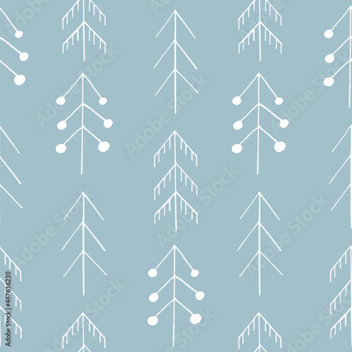 Christmas trees seamless pattern hand drawn doodle. vector, scandinavian, nordic, minimalism. textiles, wrapping paper, wallpaper. winter, forest, christmas.