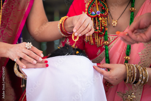 Indian hindu wedding ritual hands close up