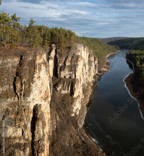 River with rocky shores in autumn, Ural, Russia