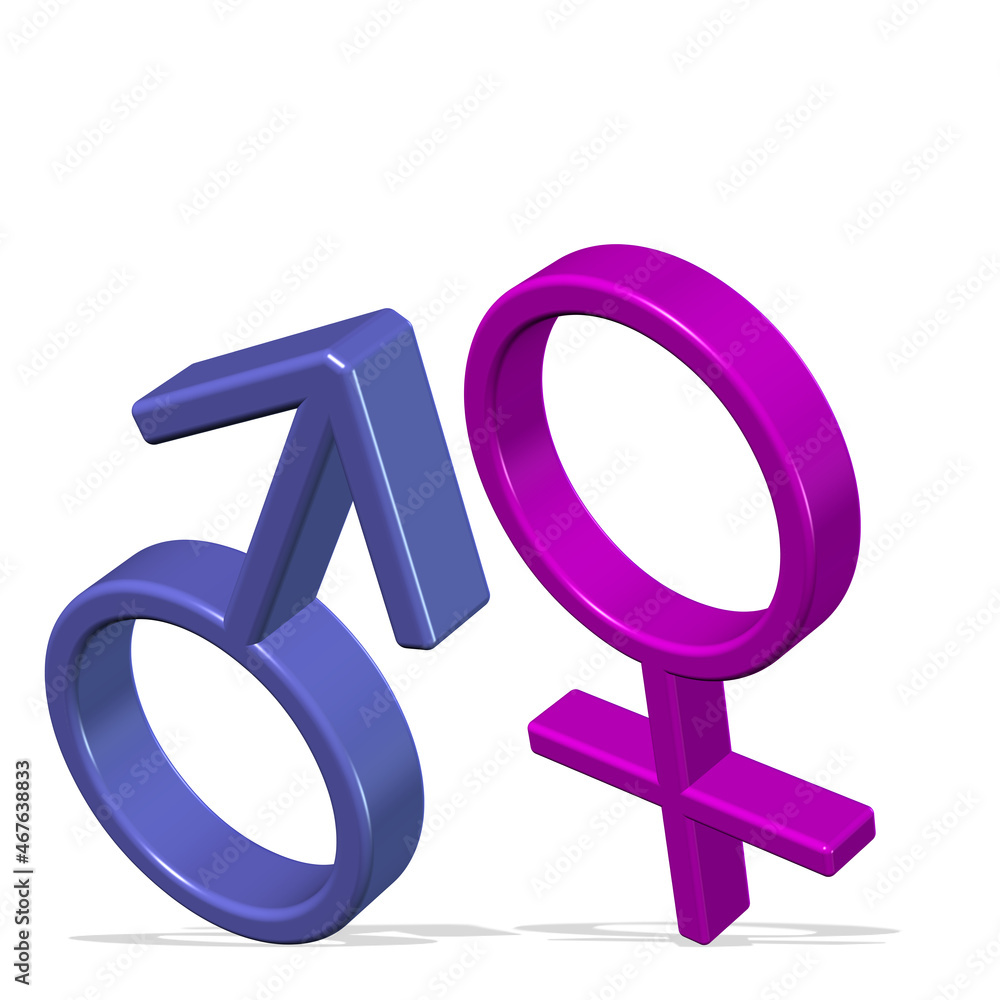 Geschlechter-Symbole, männlich und weiblich, 3D-Illustration Geschlechter-Symbole, männlich und weiblich, 3D-Illustration