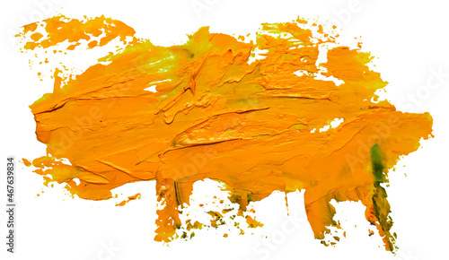 Vector yellow oil brush hand drawn stroke. Abstract varnish splash trace shape. Glossy oil paint smear long line on white background. EPS10 illustration.