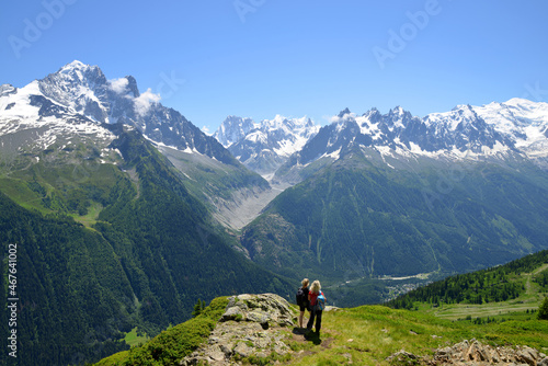 Turists in the Nature Reserve Aiguilles Rouges, Graian Alps, France, Europe.