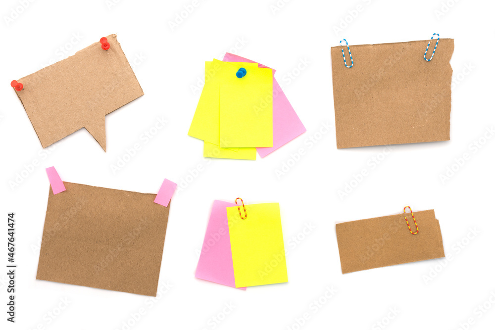 Collection of memo pads or speech bubbles, isolated on white background