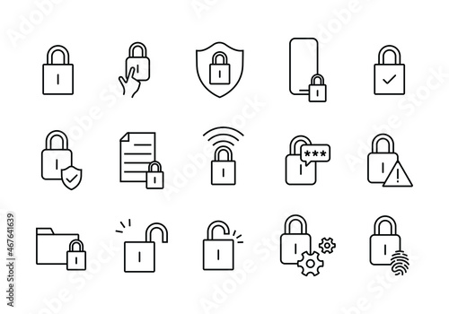 collection set of various icons related to security lock manager. editable stroke line that is suitable for ui ux design of finance apps.
