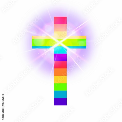 Christian Crucifix with LGBT Gay Pride coloured, with reflection lights
