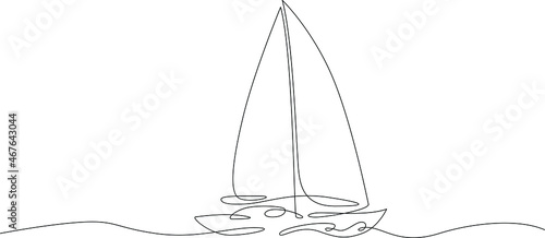 Marine ship sailing yacht.Set of sea ocean elements.One continuous line .One continuous drawing line logo isolated minimal illustration.