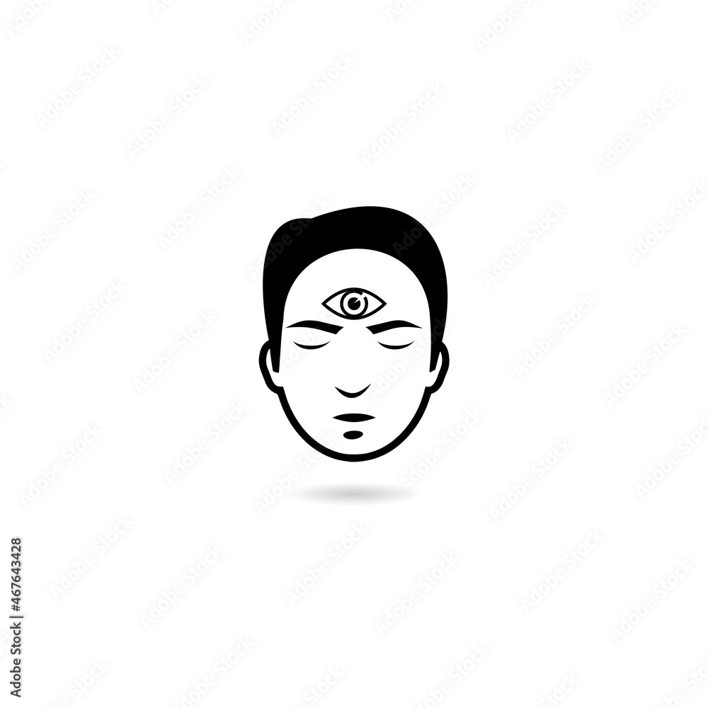 Man with third eye icon with shadow isolated on white background Man with third eye icon with shadow isolated on white background