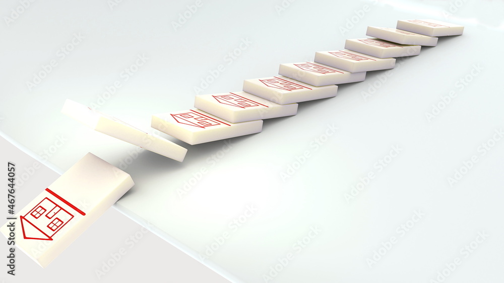 Obraz premium 3d illustration. Falling domino with house symbols 