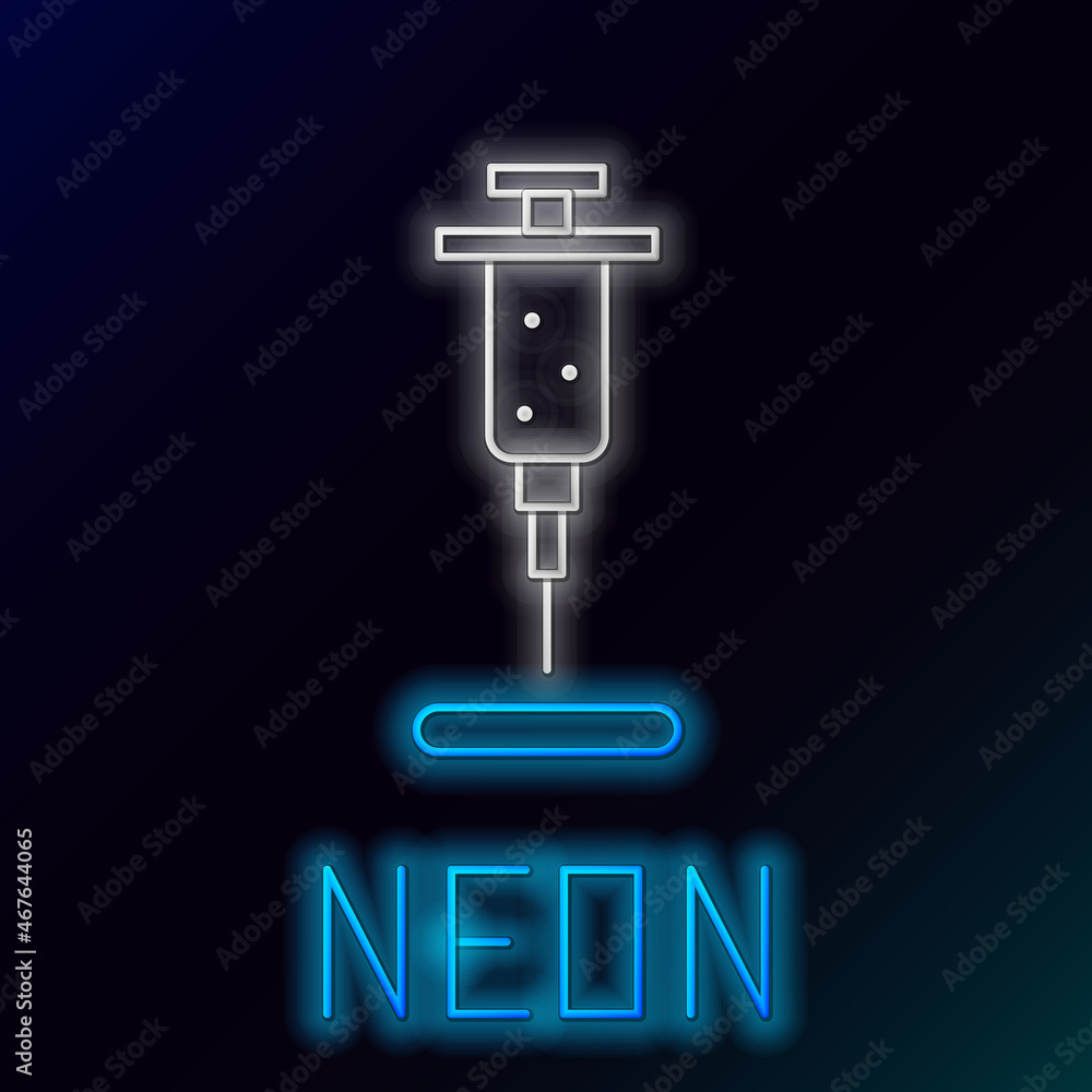 Glowing neon line Syringe icon isolated on black background. Syringe for vaccine, vaccination, injection, flu shot. Medical equipment. Colorful outline concept. Vector Glowing neon line Syringe icon isolated on black background. Syringe for vaccine, vaccination, injection, flu shot. Medical equipment. Colorful outline concept. Vector