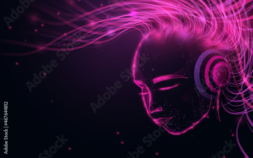 Artificial intelligence. Human head outline. virtual space technology. Music