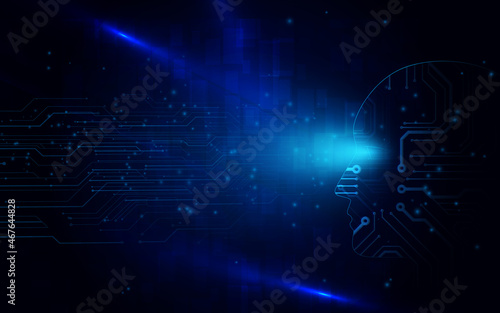 Artificial intelligence. Human head outline. Futuristic technology and engineering concept. virtual space technology