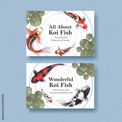 Facebook template with koi fish concept,watercolor style.