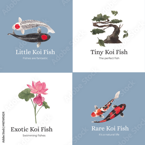 Logo template with koi fish concept,watercolor style.