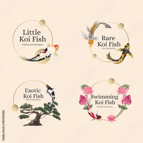 Logo template with koi fish concept,watercolor style.