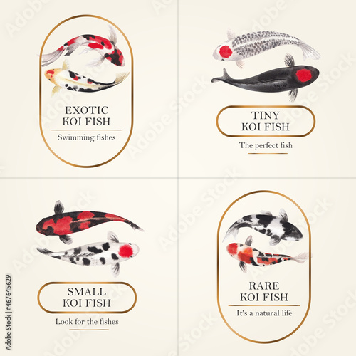 Logo template with koi fish concept,watercolor style.