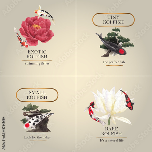 Logo template with koi fish concept,watercolor style.