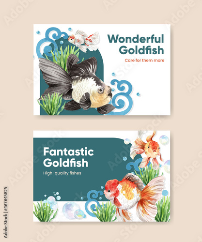 Facebook template with gold fish concept,watercolor style.