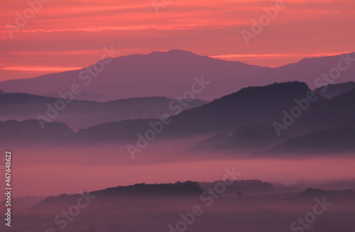 Foothills of the Balkan mountains at dawn