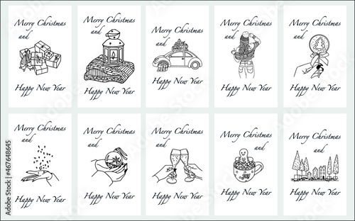 Christmas postcards set of hand drawn vector illustrations collection