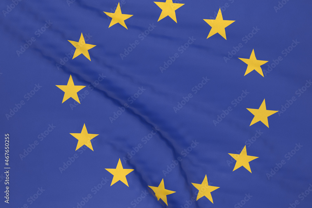 European Union national flag close up. 3D rendering. 3D illustration. European Union national flag close up. 3D rendering. 3D illustration.