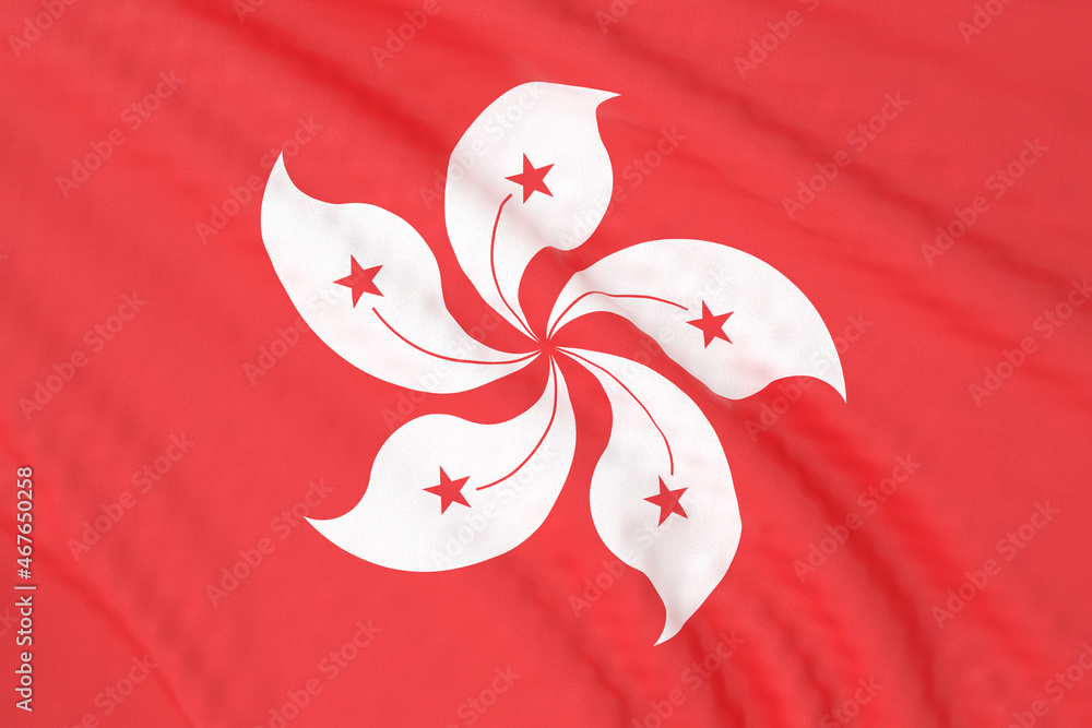 Hong Kong flag close up. 3D rendering. 3D illustration.