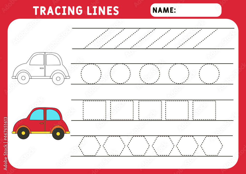 Trace line worksheet for kids. Basic writing. Working pages for