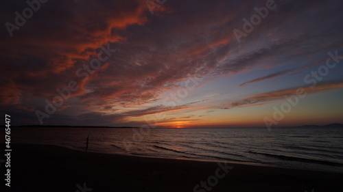 beautiful sunset at Ylberi beach, Albanian coastline in the north