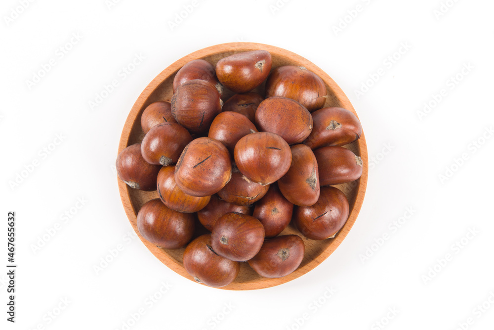 Close-up Chestnuts isolated on white background.