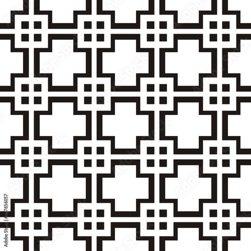 Strict white crosses and squares that alternate in a minimalistic pattern.