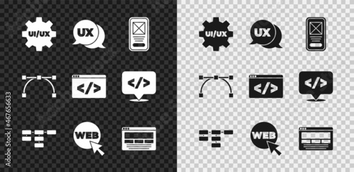 Set UI or UX design, Site map, Web and graphic, Bezier curve and Front end development icon. Vector