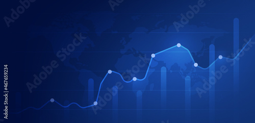 Business finance chart of digital profit global stock market and investment economy financial banking data graph or growth price trading money forex on technology background with statistics diagram.