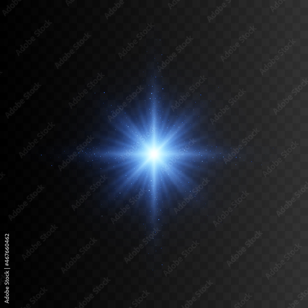 Blue star with sparkles. Vector transparent glow light effect. Blue star with sparkles. Vector transparent glow light effect.