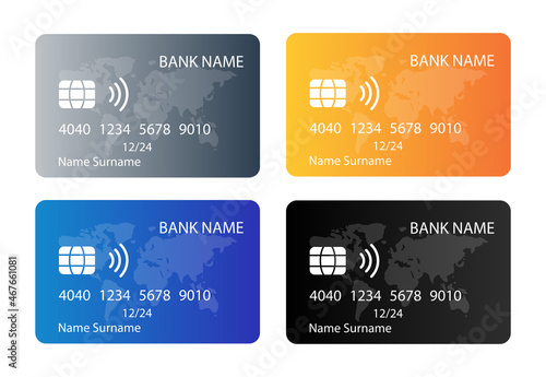 Set of credit cards vector template. Realistic plastic bank cards isolated on white background. Vector illustration.