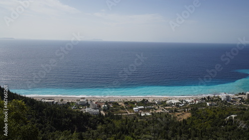 view on coastline of albania from top of mountain  turquoise water at the beaches  Albania  europe