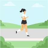 Young girl doing jogging, illustration concept.