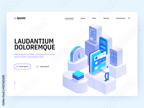 Blockchain Ecosystem and Digital Asset Exchange concept landing page. Cryptocurrency mining farm, data analysis, online payment. Vector illustration of people isometry scene for web banner