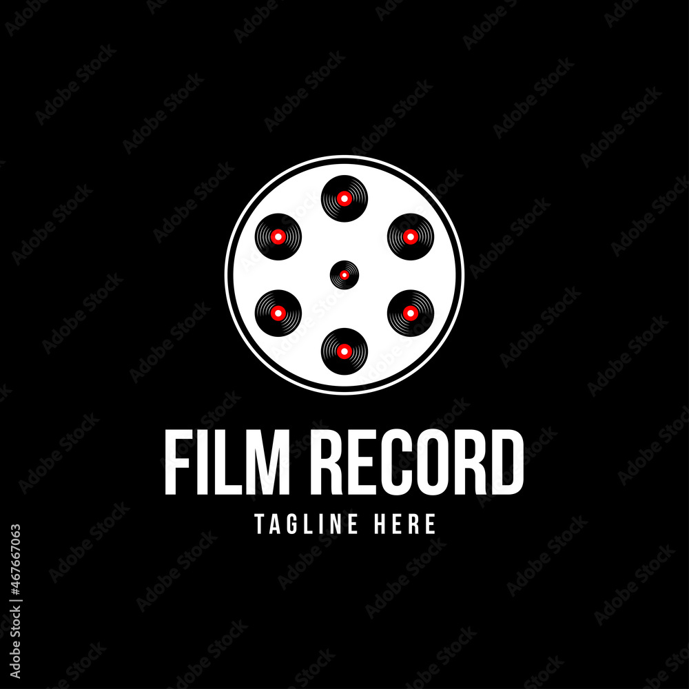 Film roll with vinyl record, film cinema video logo design Film roll with vinyl record, film cinema video logo design